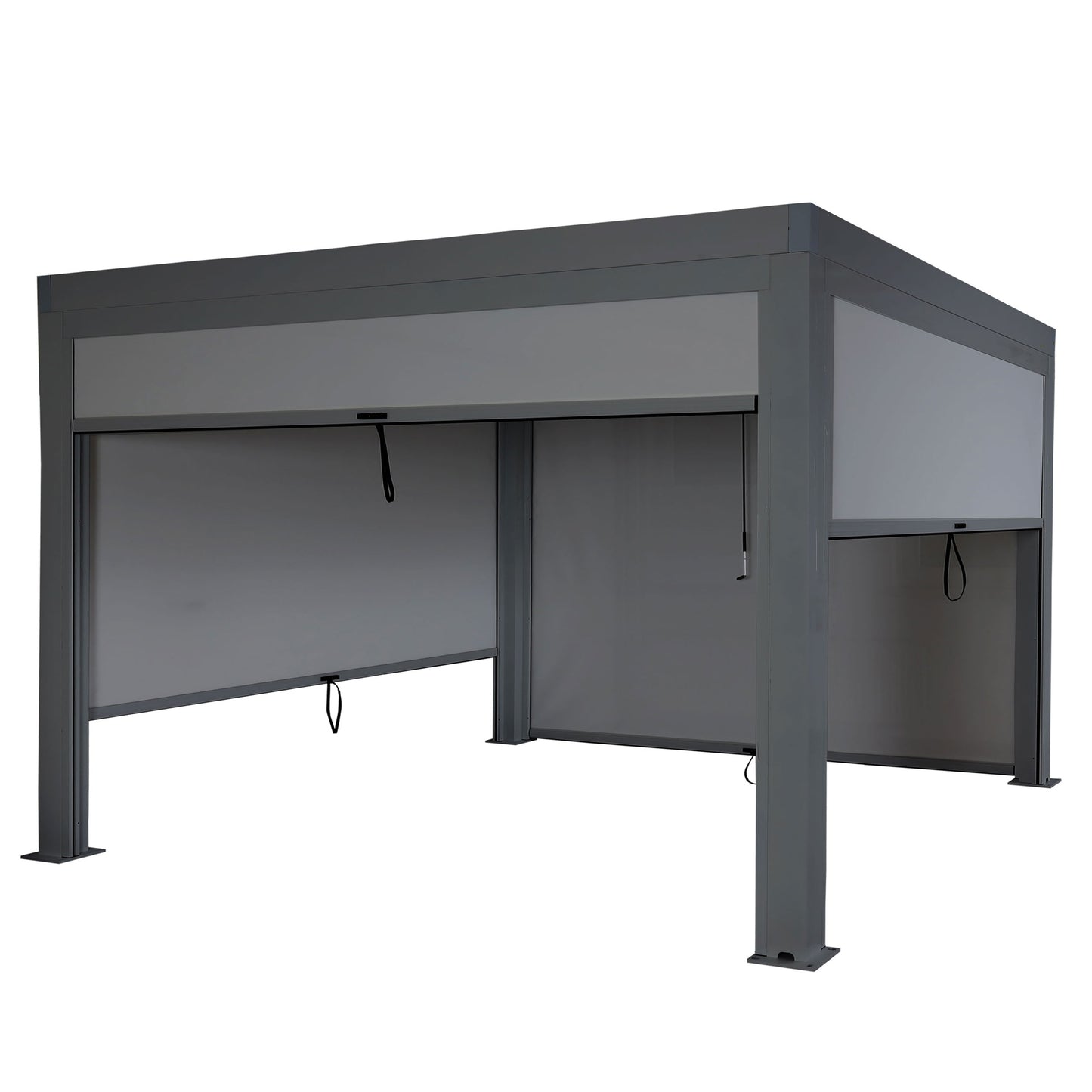Pergola MCW-L46 met zijwand, tuinpaviljoen lamellenrolgordijn, 10cm aluminium frame, stormvast 3x4m ~ antraciet