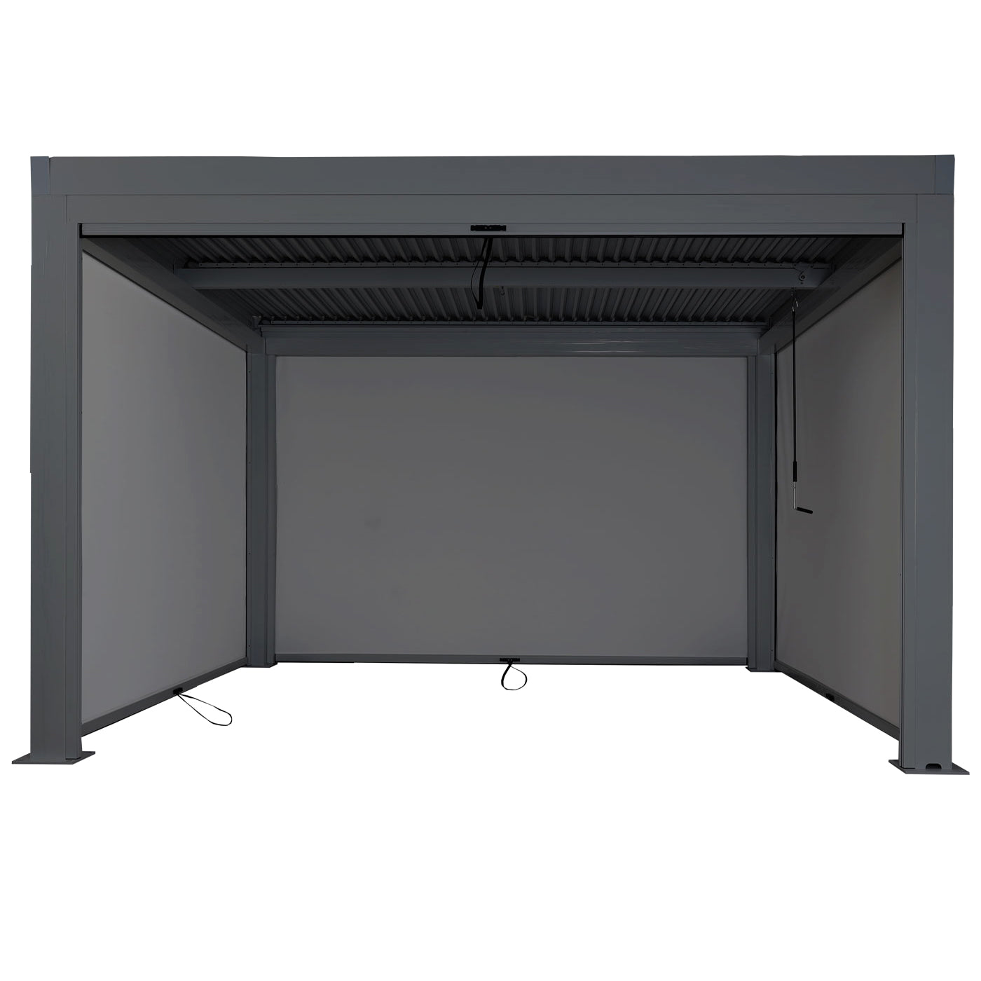 Pergola MCW-L46 met zijwand, tuinpaviljoen lamellenrolgordijn, 10cm aluminium frame, stormvast 3x4m ~ antraciet