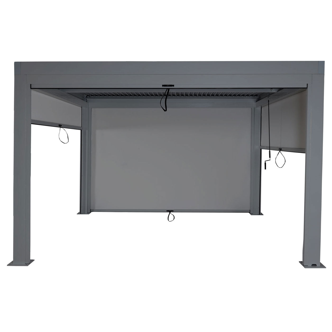 Pergola MCW-L46 met zijwand, tuinpaviljoen lamellenrolgordijn, 10cm aluminium frame, stormvast 3x4m ~ antraciet