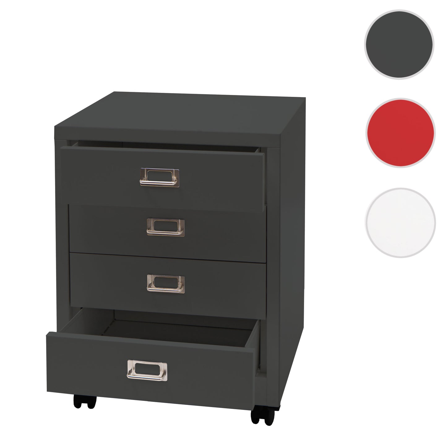Verrijdbare ladekast MCW-L49, stalen ladekast archiefkast, metaal 55x40x41cm 4 laden ~ donkergrijs