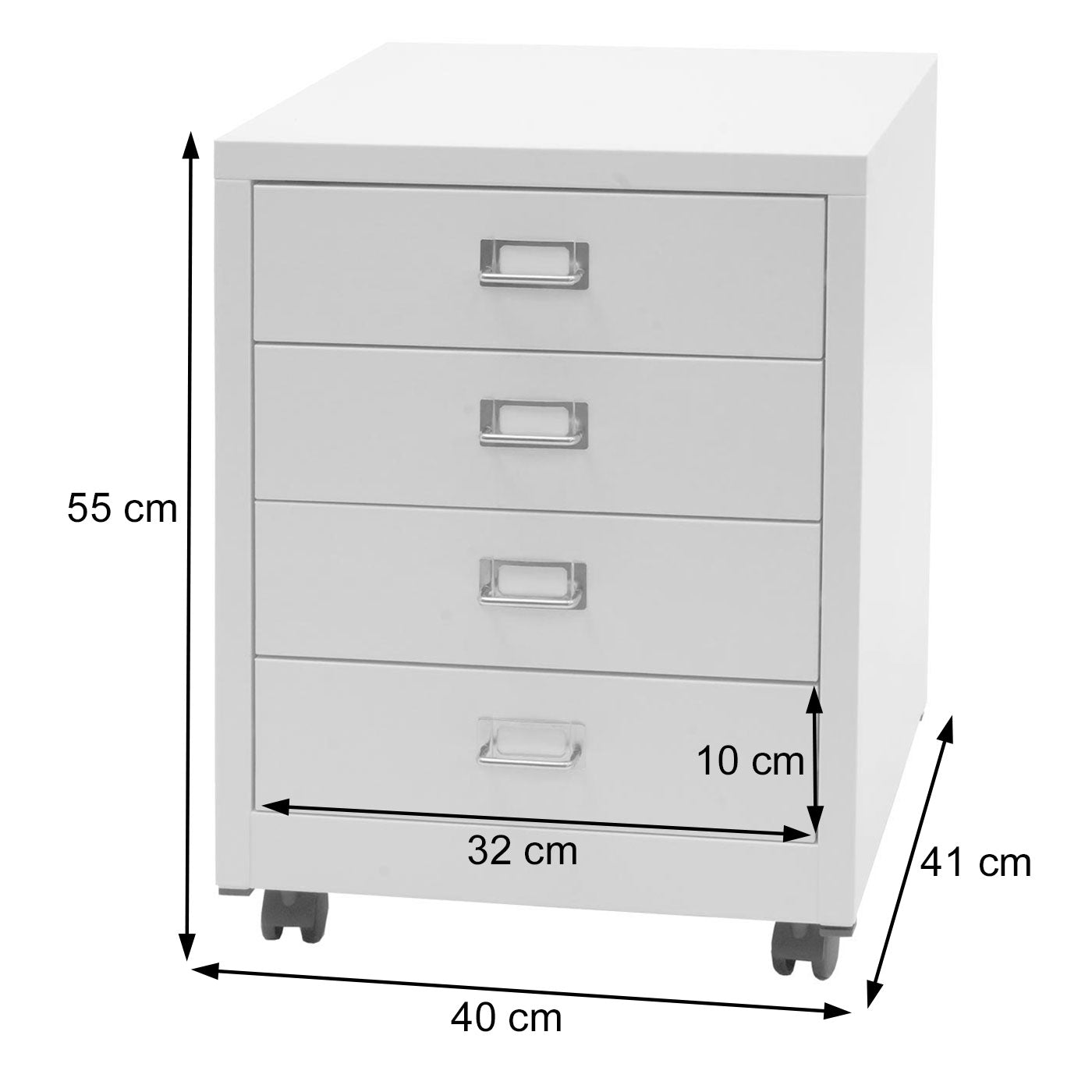 Verrijdbare ladekast MCW-L49, stalen ladekast archiefkast, metaal 55x40x41cm 4 laden ~ donkergrijs