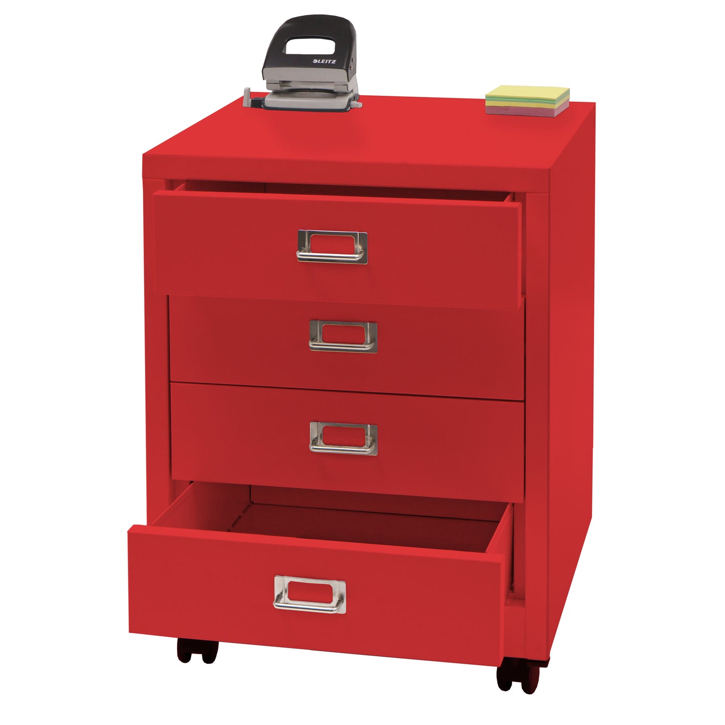 Verrijdbare ladekast MCW-L49, stalen ladekast archiefkast, metaal 55x40x41cm 4 laden ~ rood