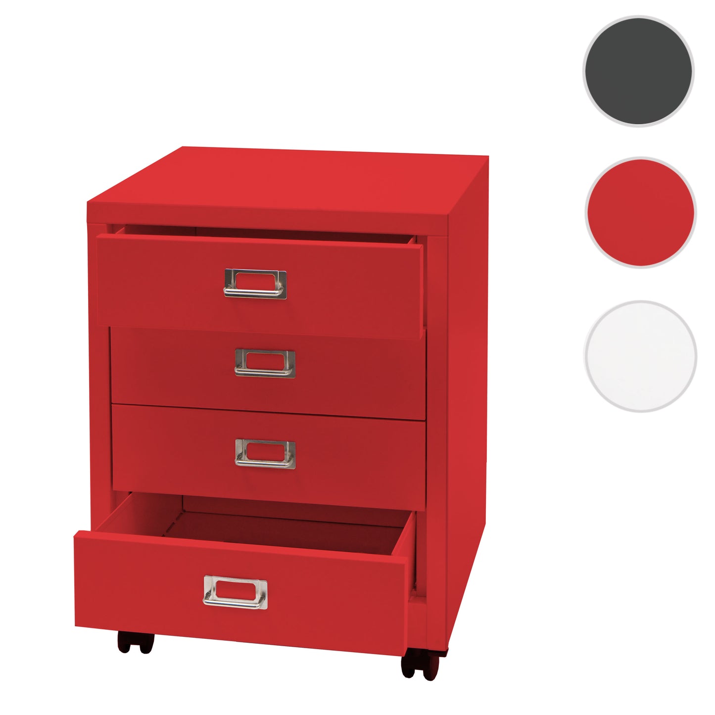 Verrijdbare ladekast MCW-L49, stalen ladekast archiefkast, metaal 55x40x41cm 4 laden ~ rood