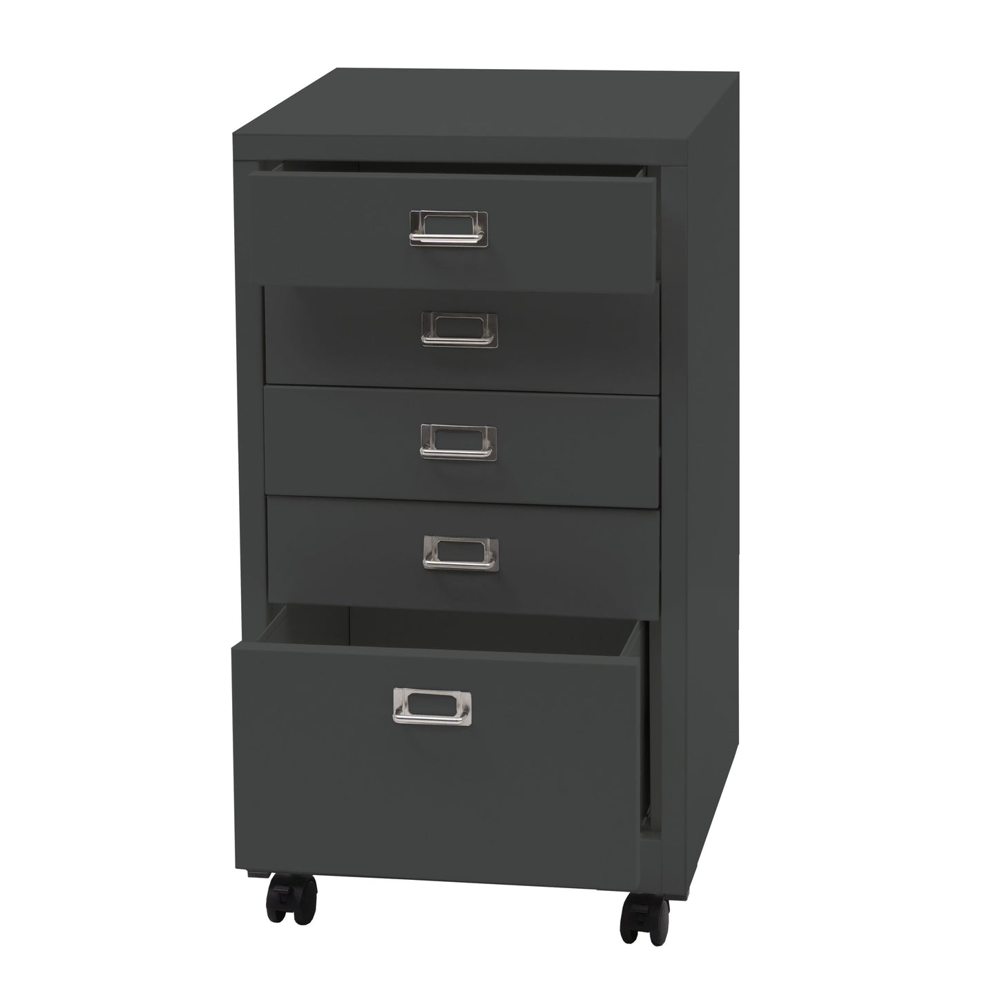 Verrijdbare ladekast MCW-L49, stalen ladekast archiefkast, metaal 75x40x41cm 5 laden ~ donkergrijs