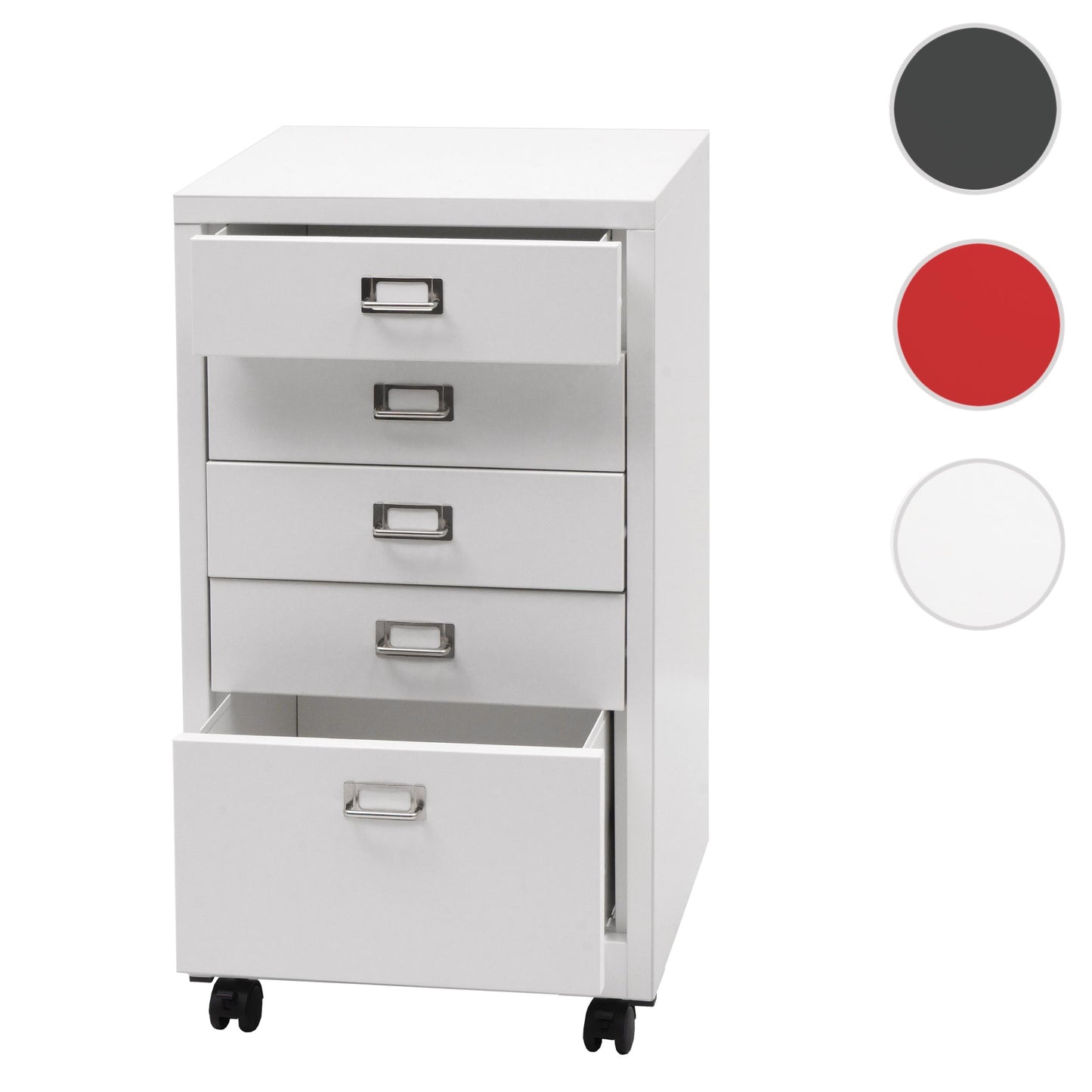 Verrijdbare ladekast MCW-L49, stalen ladekast archiefkast, metaal 75x40x41cm 5 laden ~ wit