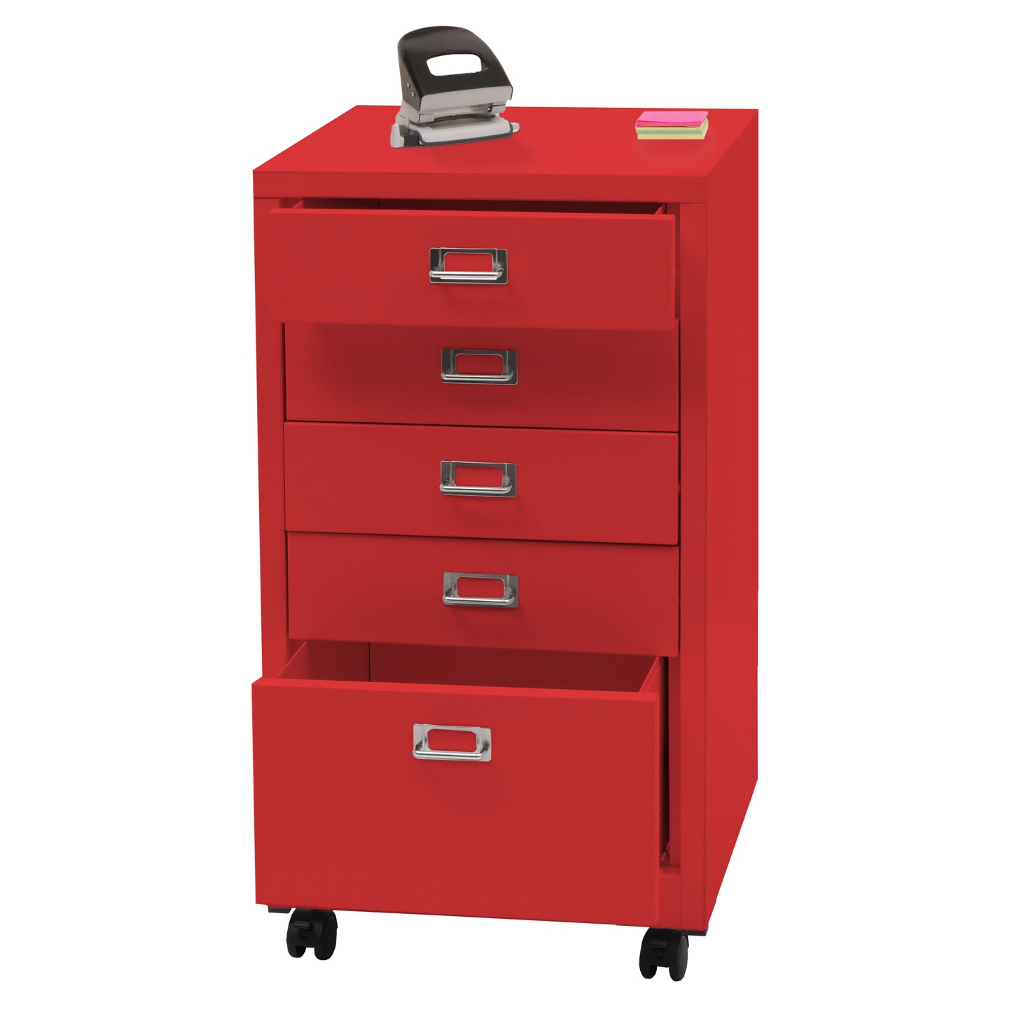 Verrijdbare ladekast MCW-L49, stalen ladekast archiefkast, metaal 75x40x41cm 5 laden ~ rood