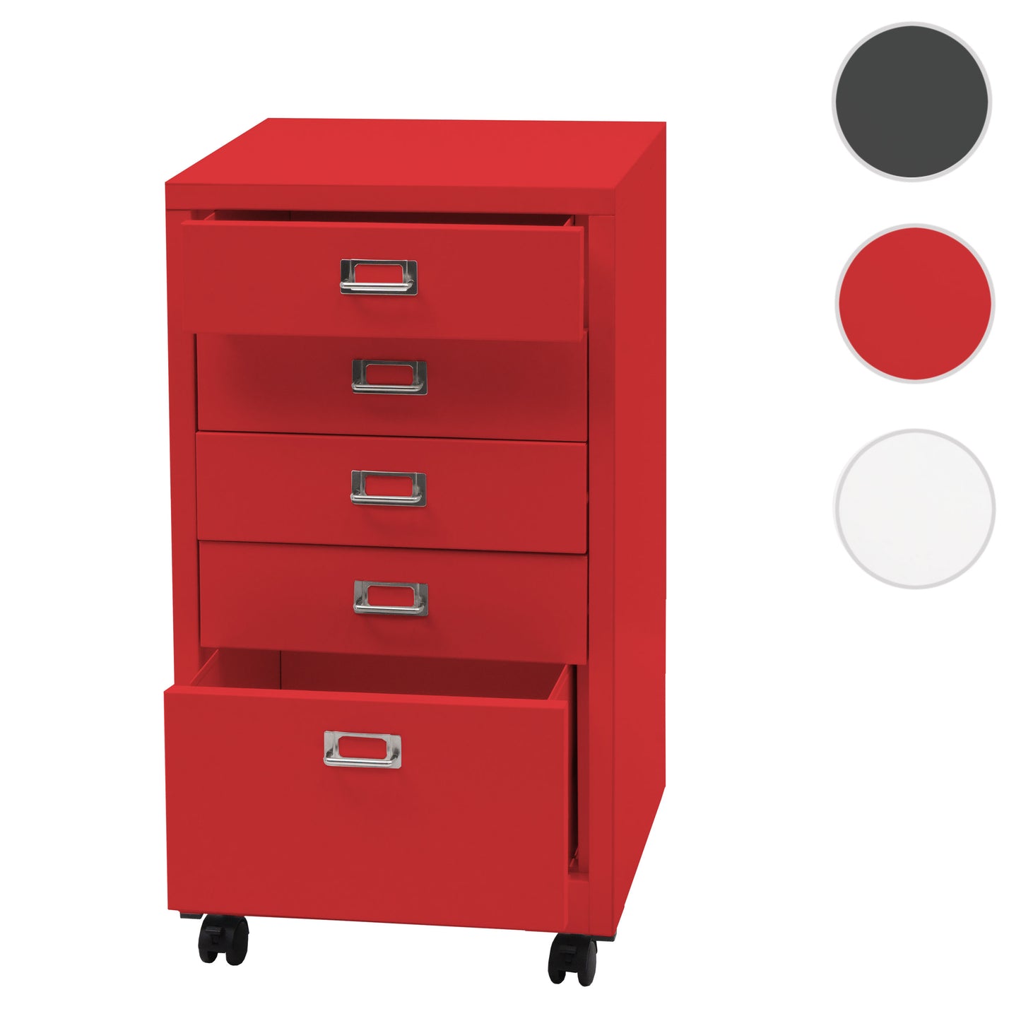 Verrijdbare ladekast MCW-L49, stalen ladekast archiefkast, metaal 75x40x41cm 5 laden ~ rood