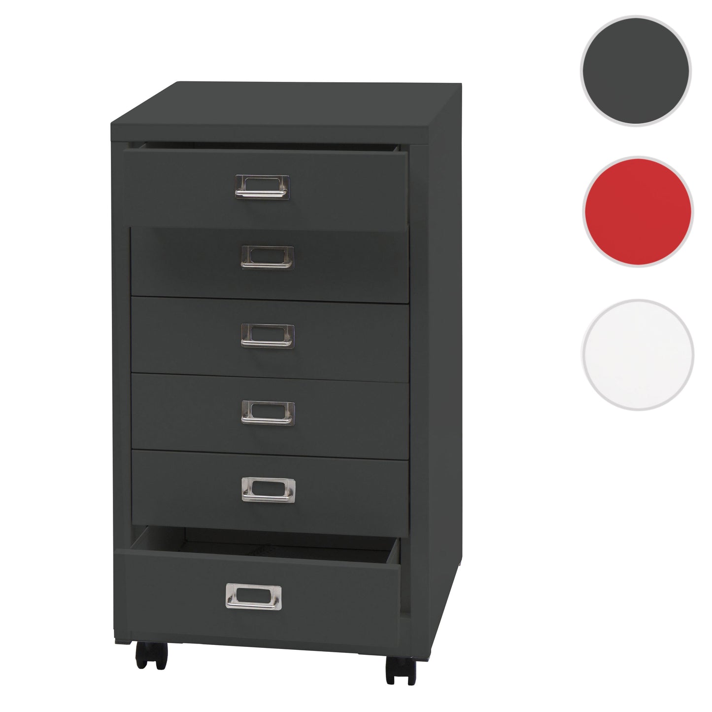 Verrijdbare ladekast MCW-L49, stalen ladekast archiefkast, metaal 75x40x41cm 6 laden ~ donkergrijs