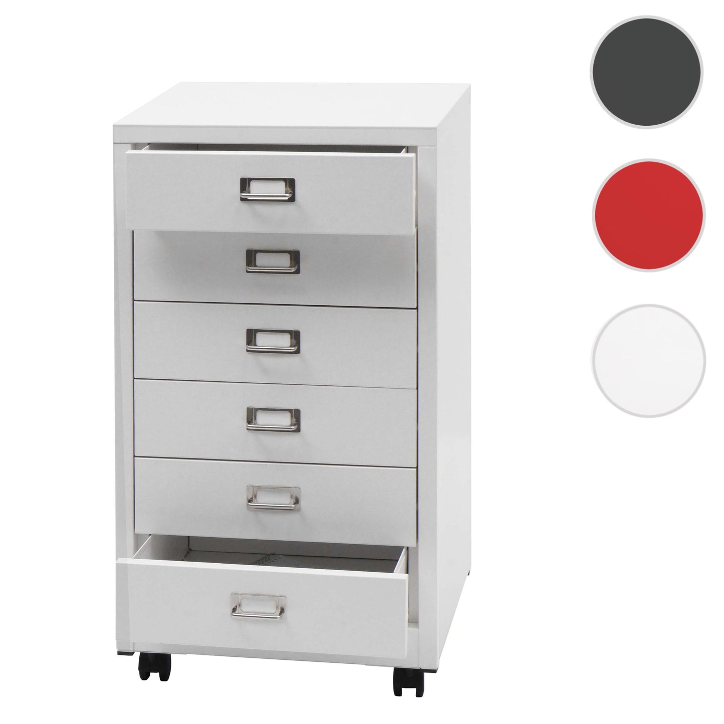 Verrijdbare ladekast MCW-L49, stalen ladekast archiefkast, metaal 75x40x41cm 6 laden ~ wit