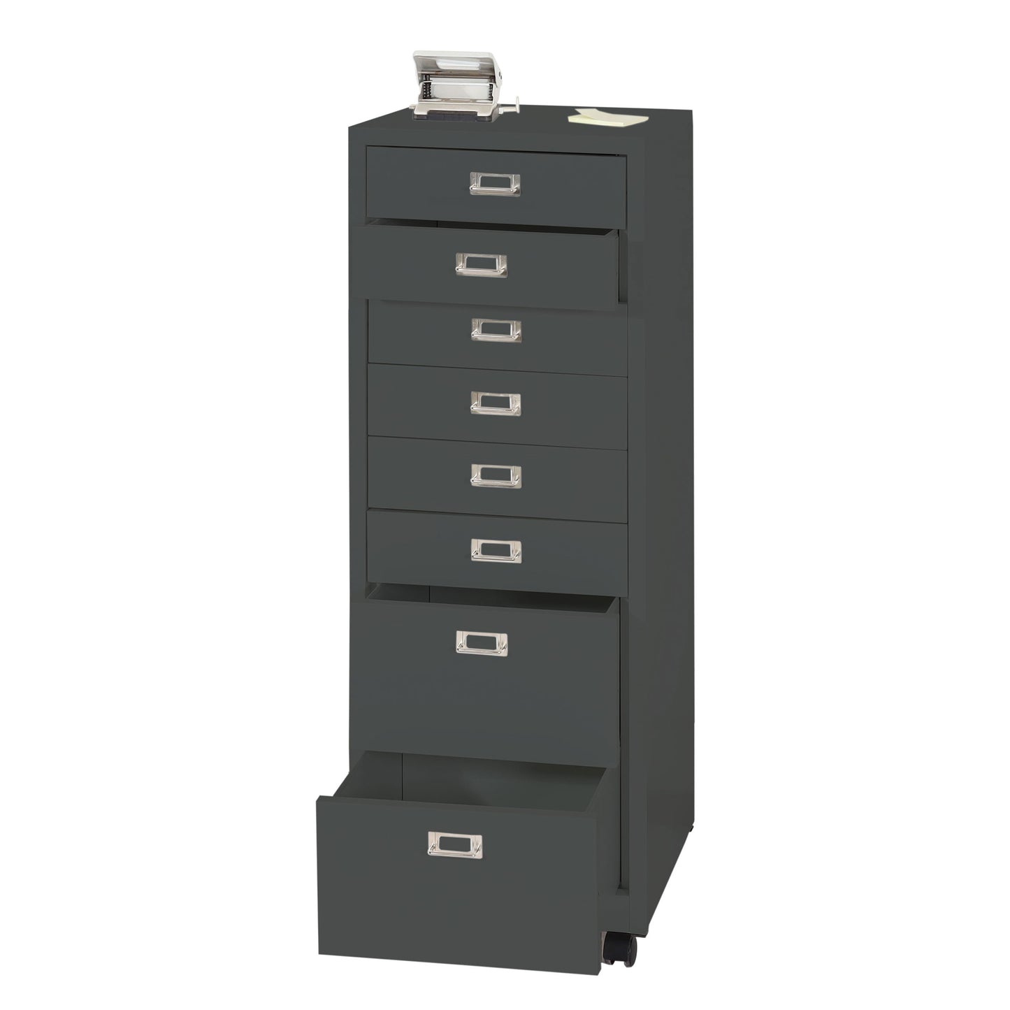 Verrijdbare ladekast MCW-L49, stalen ladekast archiefkast, metaal 115x40x41cm 8 laden ~ donkergrijs