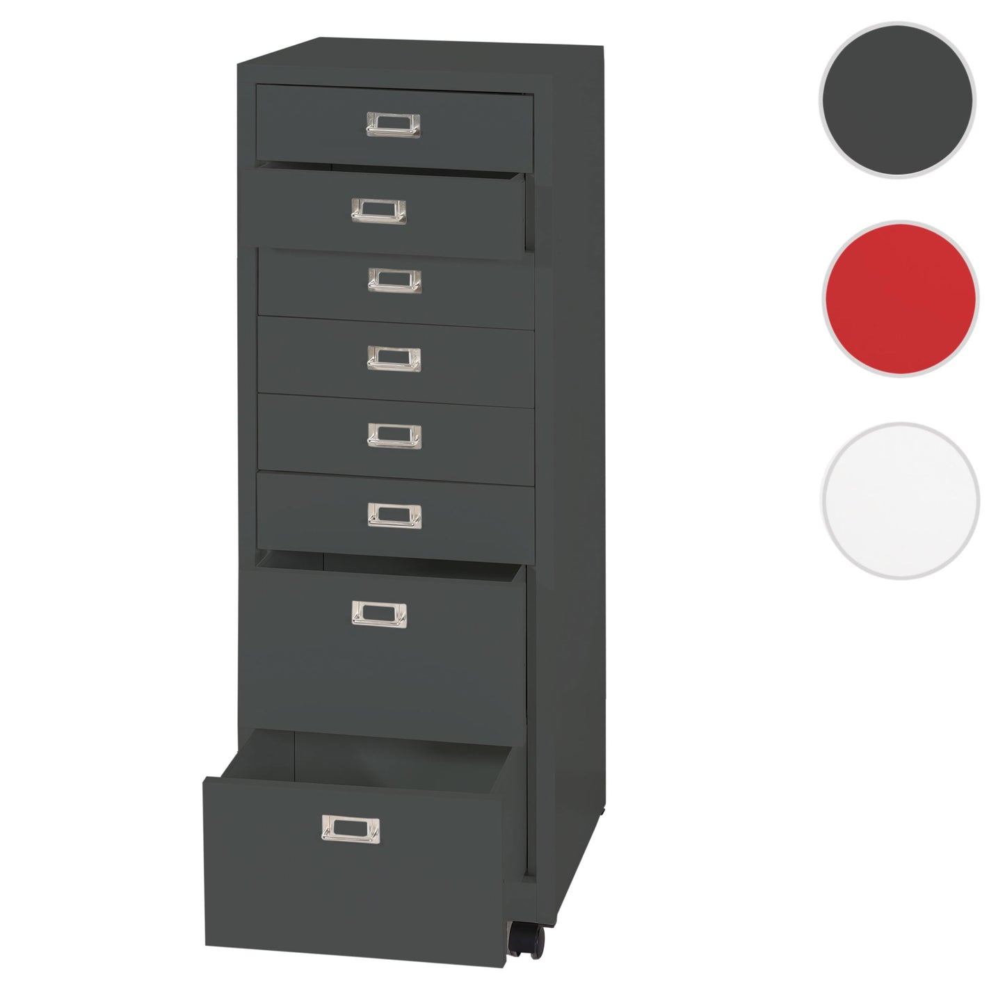 Verrijdbare ladekast MCW-L49, stalen ladekast archiefkast, metaal 115x40x41cm 8 laden ~ donkergrijs