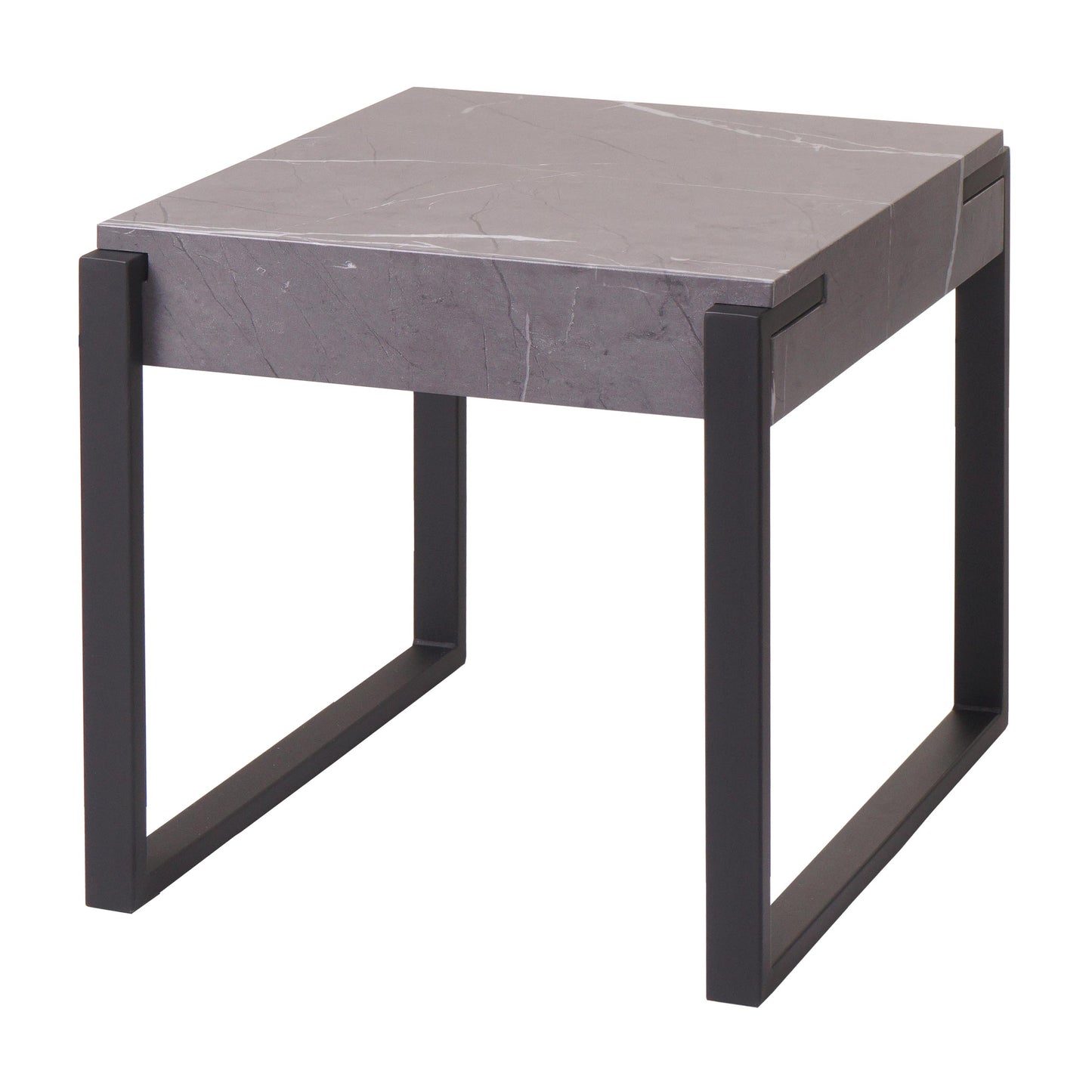 Bijzettafel MCW-L53, salontafel nachtkastje salontafel, metaal 51x50x54cm ~ marmer look grijs
