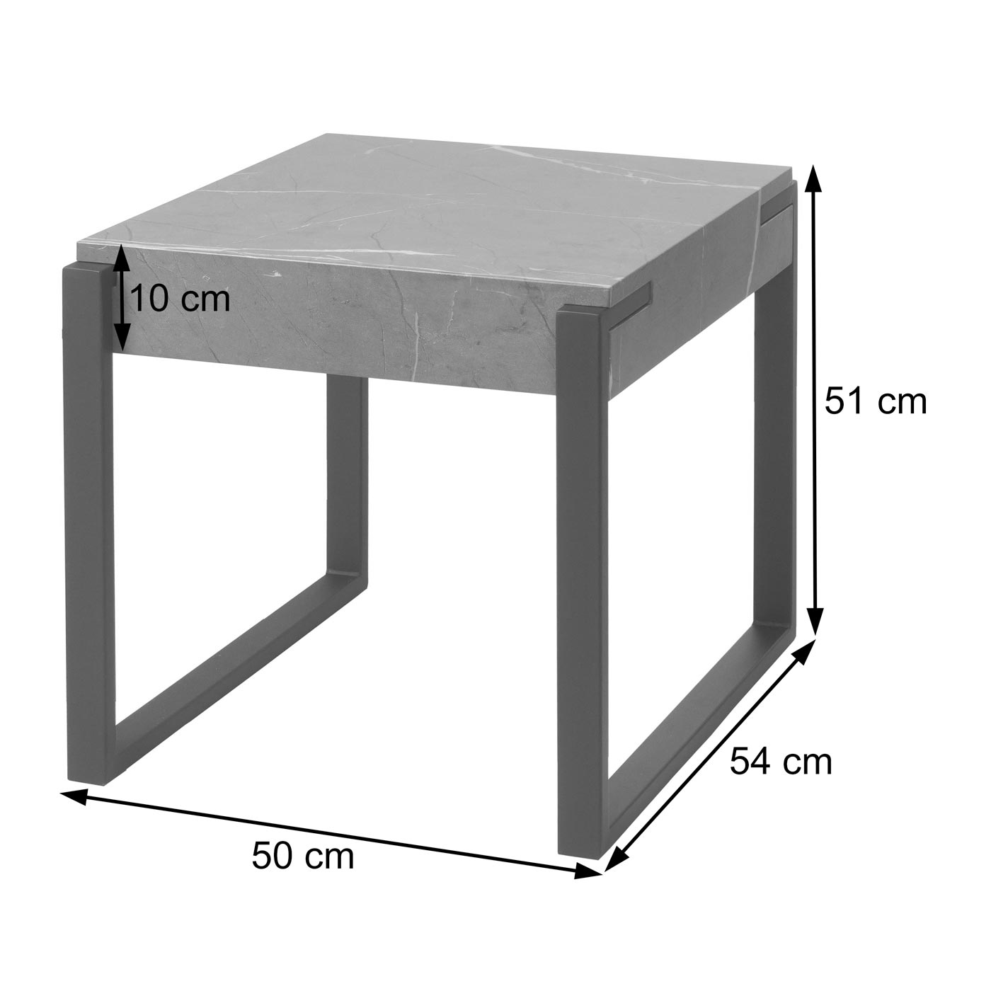 Bijzettafel MCW-L53, salontafel nachtkastje salontafel, metaal 51x50x54cm ~ marmer look grijs