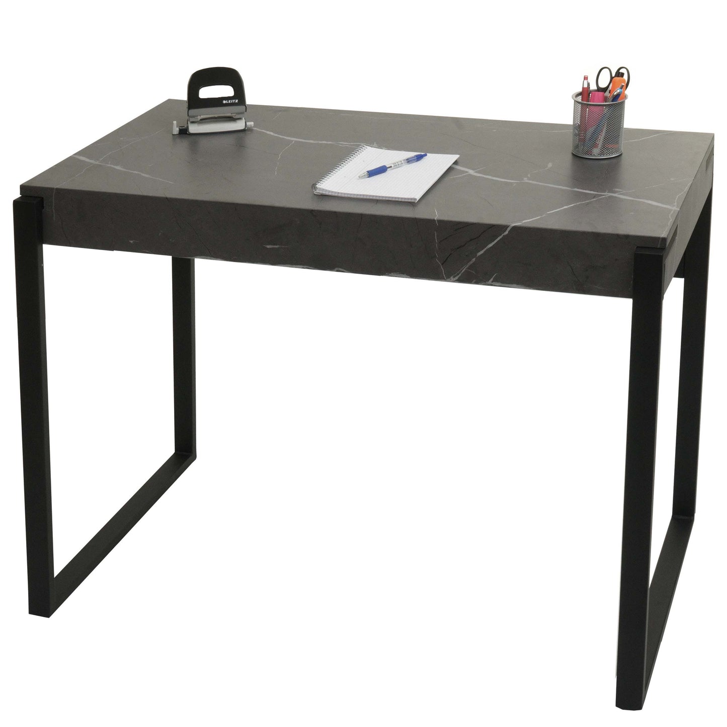 Bureau MCW-L53, bureau computer bureau werktafel, metaal 100x54cm ~ marmer look grijs
