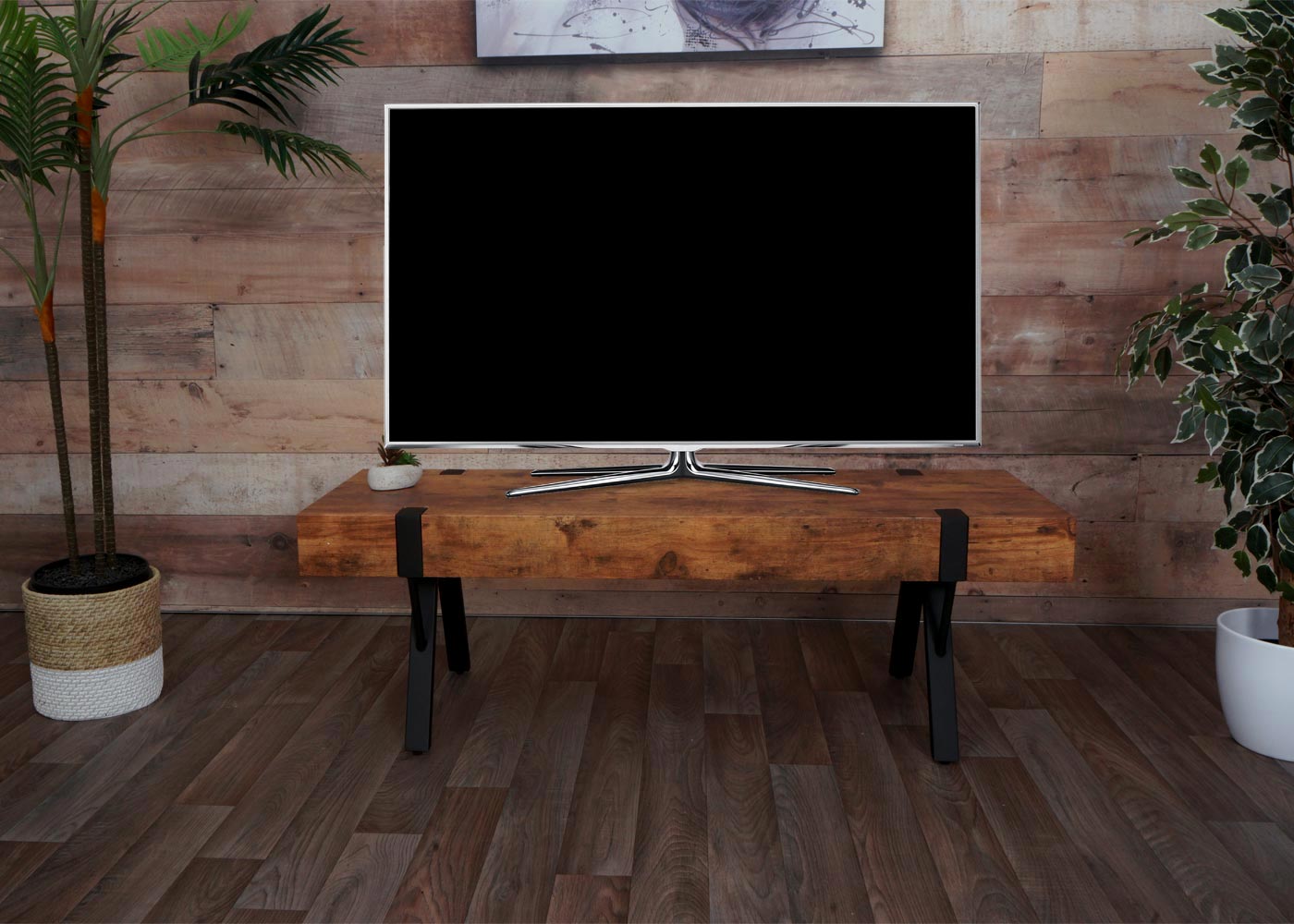 TV-rek MCW-L54, TV-tafel lowboard TV-tafel, metaal 42x120x40cm ~ donker wild eiken