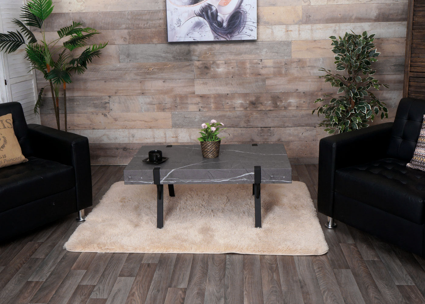 Salontafel MCW-L54, woonkamertafel bijzettafel sofatafel, metaal 43x110x60cm ~ marmer look grijs