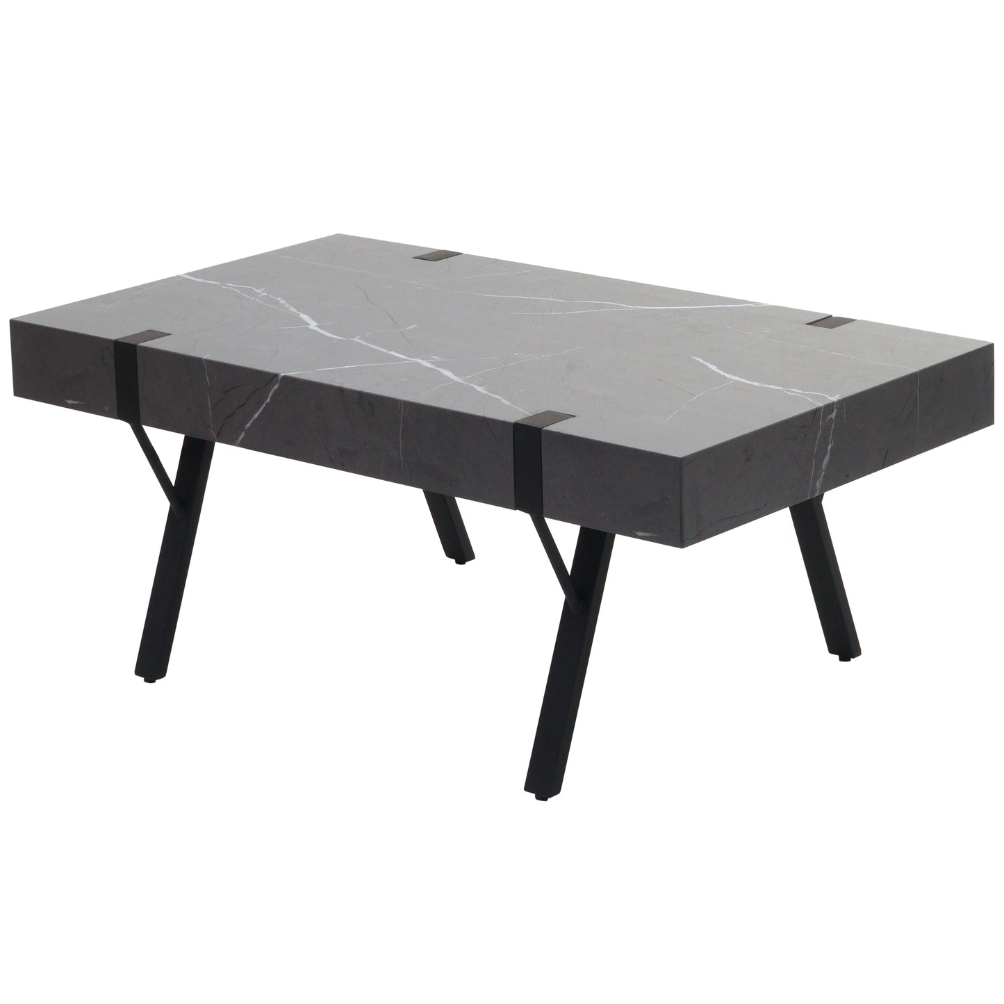 Salontafel MCW-L54, woonkamertafel bijzettafel sofatafel, metaal 43x110x60cm ~ marmer look grijs