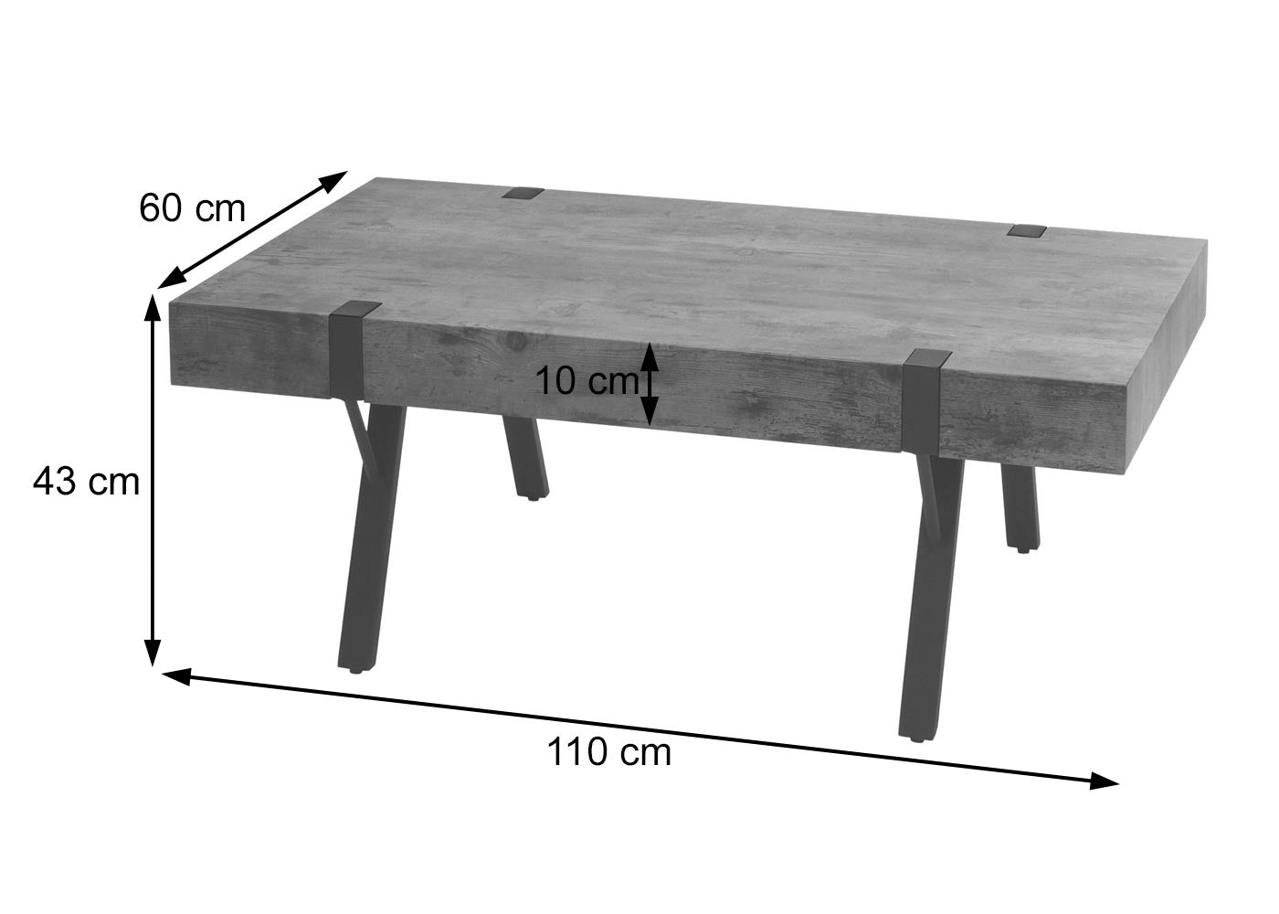 Salontafel MCW-L54, woonkamertafel bijzettafel sofatafel, metaal 43x110x60cm ~ marmer look grijs