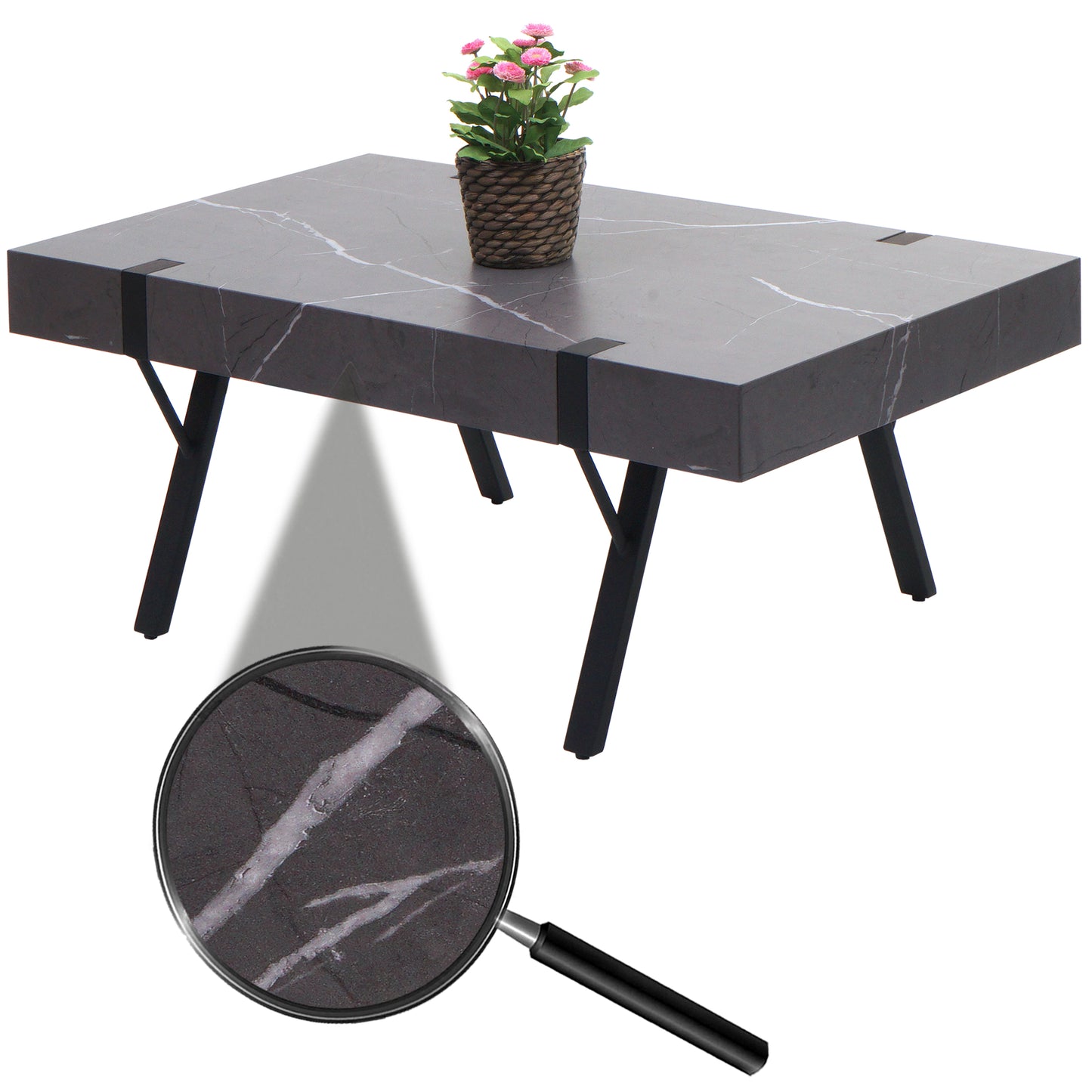 Salontafel MCW-L54, woonkamertafel bijzettafel sofatafel, metaal 43x110x60cm ~ marmer look grijs
