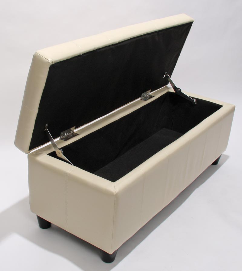 Opbergkist bankzitting Kriens, leer + kunstleer, 112x45x45cm MVG-gecertificeerd ~ crème
