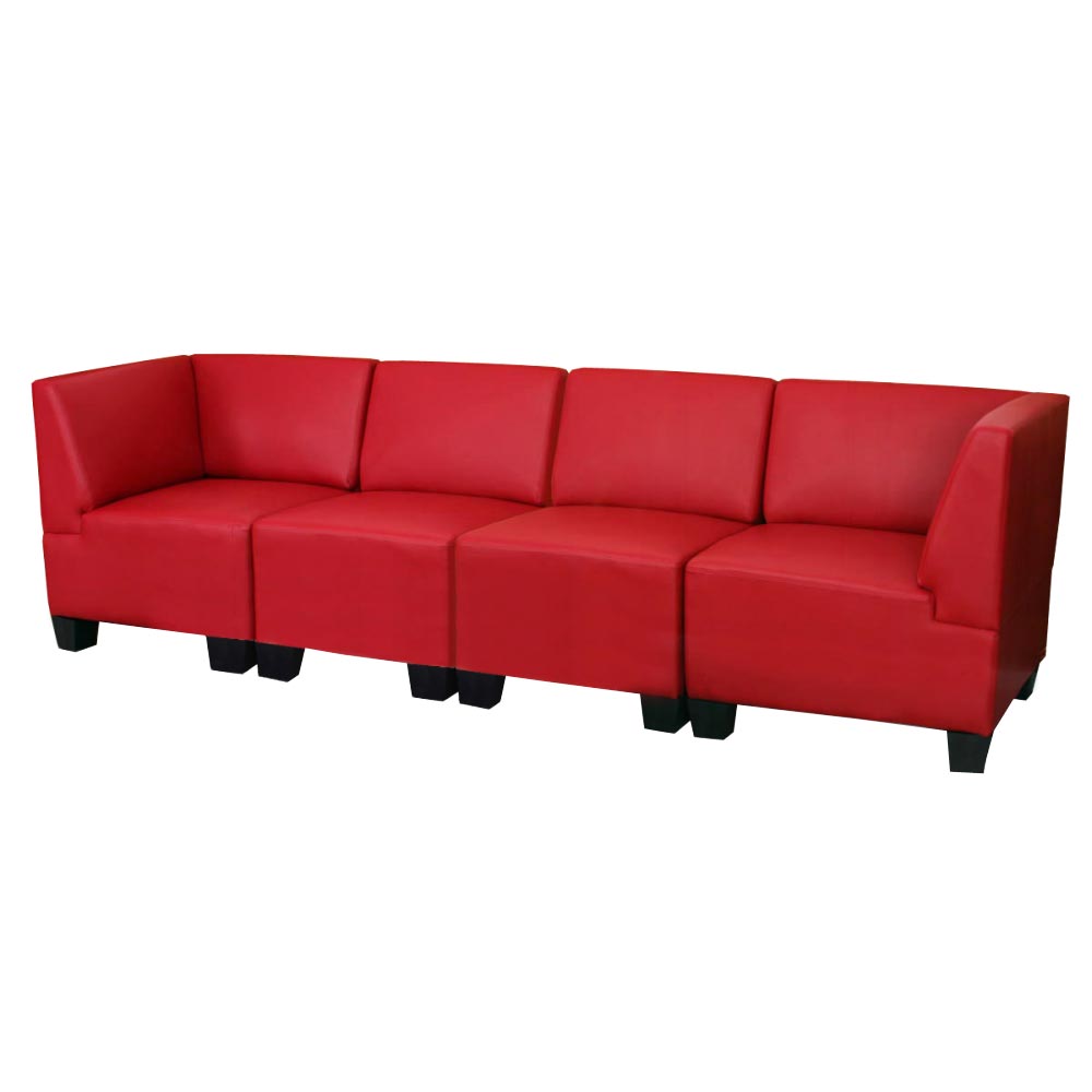 Modulaire 4-zits bank Lyon, kunstleer ~ rood, hoge armleuningen
