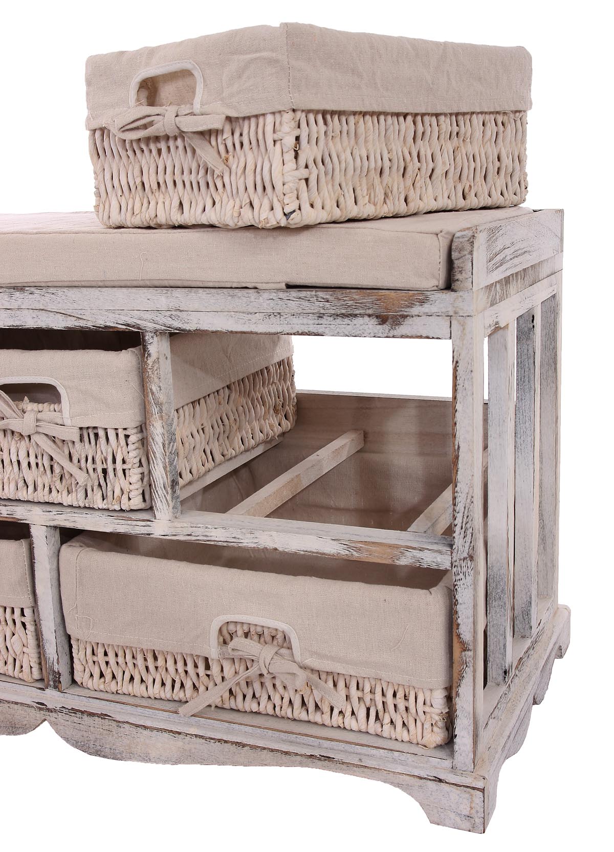 Ladekast en bank met 5 laden, 45x77x36cm, shabby look, vintage ~ wit