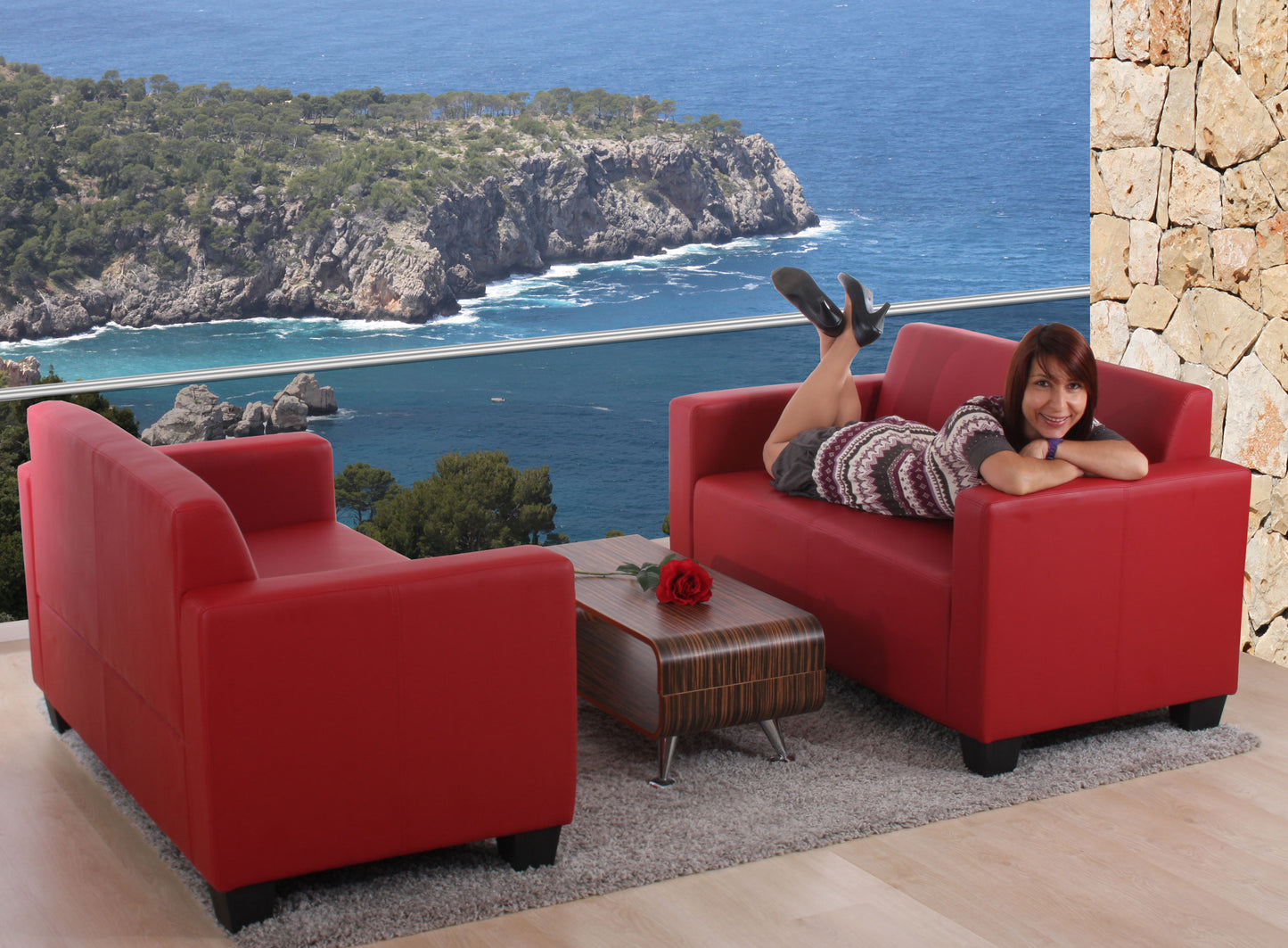 Modulaire 2-zits bank Lyon loungebank kunstleer 136cm ~ rood