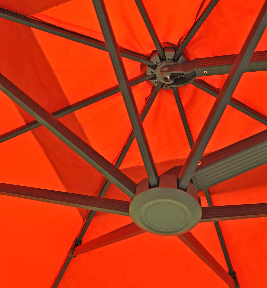 Zweefparasol T44, pergola luifel effect, 6,2x3m polyester 50kg ~ terracotta + staander
