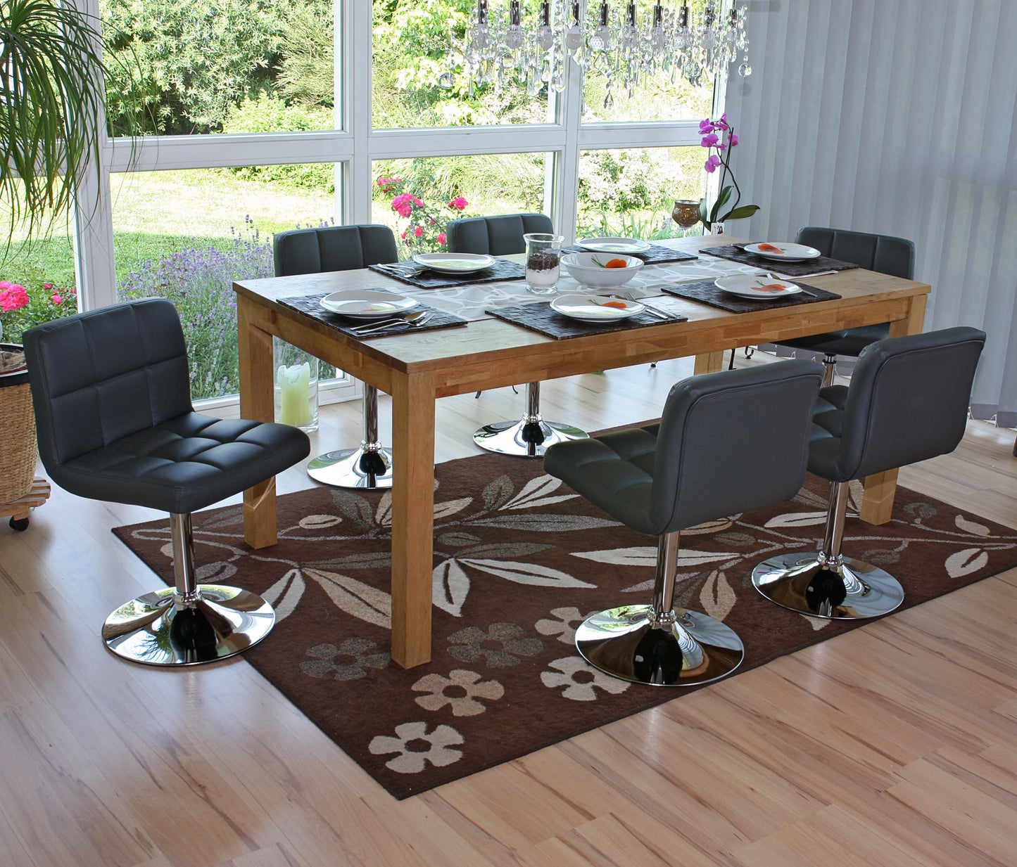Set van 6 eetkamerstoelen Bureaustoel Stoel Kavala kunstleer chroom ~ grijs
