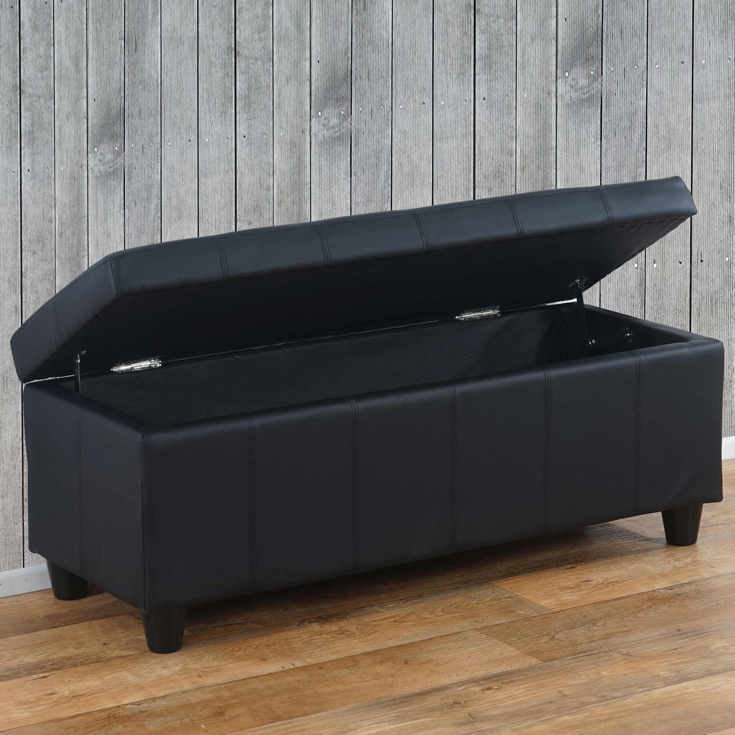 Opbergkist Kriens, zitbank, kunstleer, 45x114x45cm ~ zwart mat