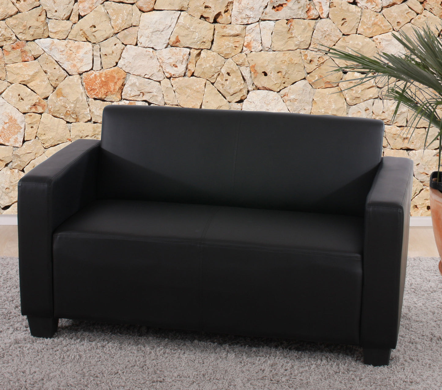 Modulaire 2-zits bank Lyon loungebank kunstleer 136cm ~ zwart