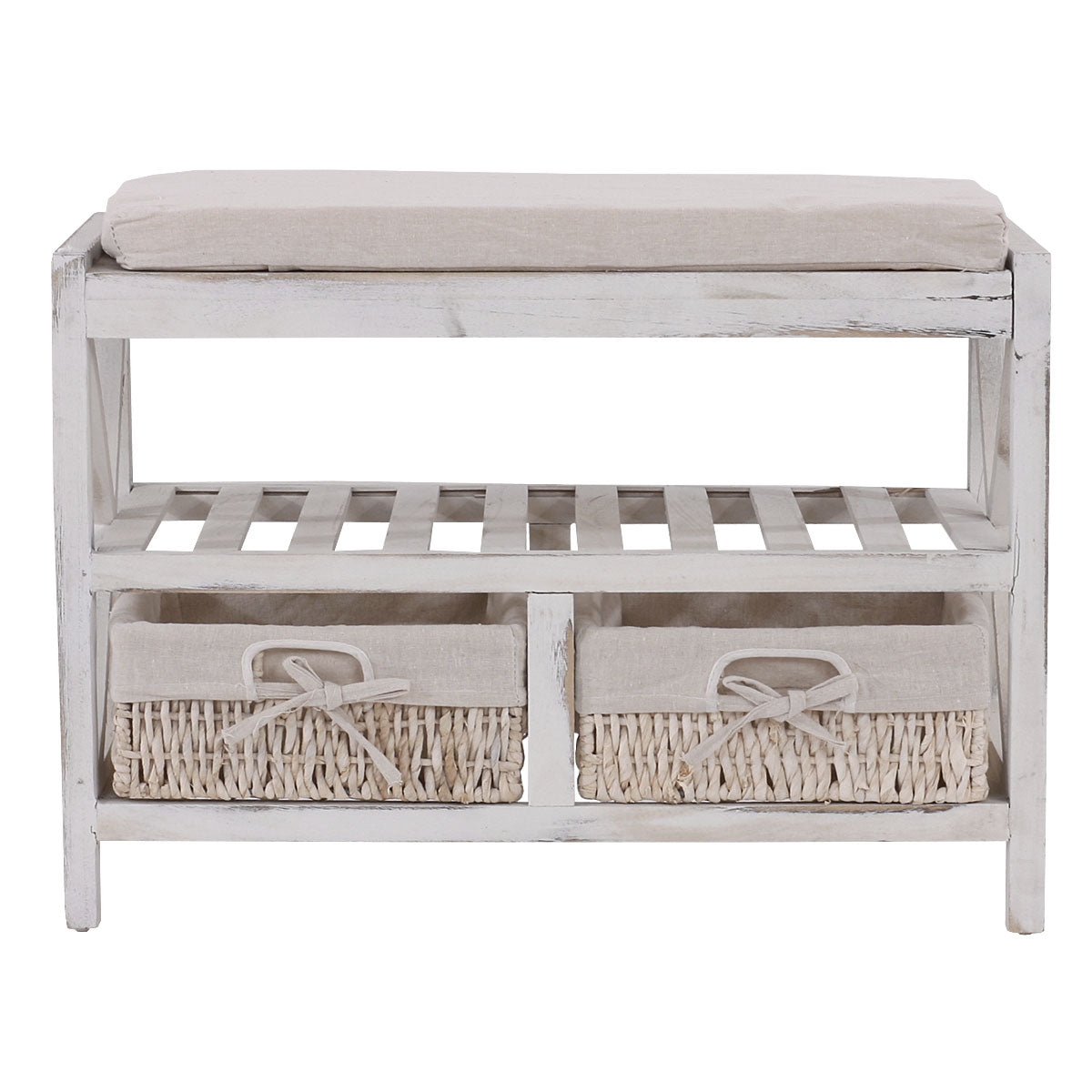Schoenenrek MCW-C48, bank schoenenrek, shabby-look vintage 45x65x34cm ~ wit
