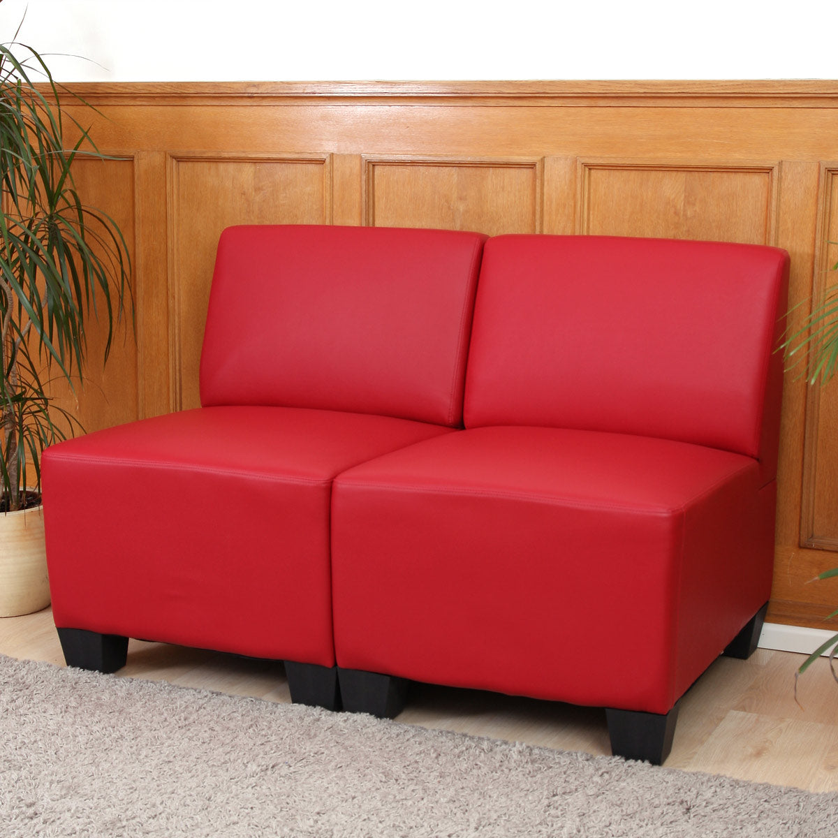 Modulaire 2-zitsbank Lyon, kunstleer ~ rood, zonder armleuningen
