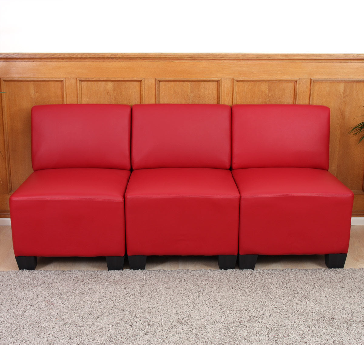Modulaire 3-zitsbank Lyon, kunstleer ~ rood, zonder armleuningen