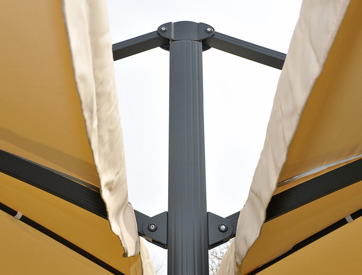 Zweefparasol T44, pergola luifel effect, 6,2x3m polyester 50kg ~ crème-beige