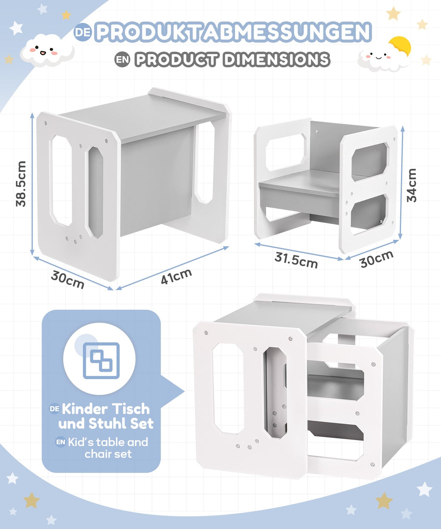 Yorbay 2-in-1 Kindertisch Stuhl Set aus MDF mit Handgriffen