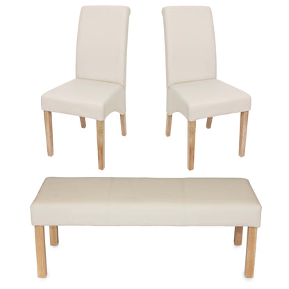 Eetkamerset Set M37, bank en 2 stoelen kunstleer ~ 120x43x49 cm crème, lichtgekleurde poten
