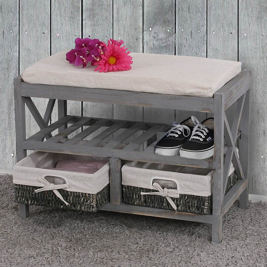 Schoenenrek MCW-C48, bank schoenenrek, shabby-look vintage 45x65x34cm ~ grijs