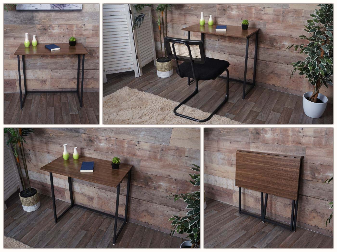 Bureau MCW-K67 opvouwbaar, consoletafel opvouwbare laptoptafel opbergtafel, 80x45cm, metaal MDF ~ zwart bruin
