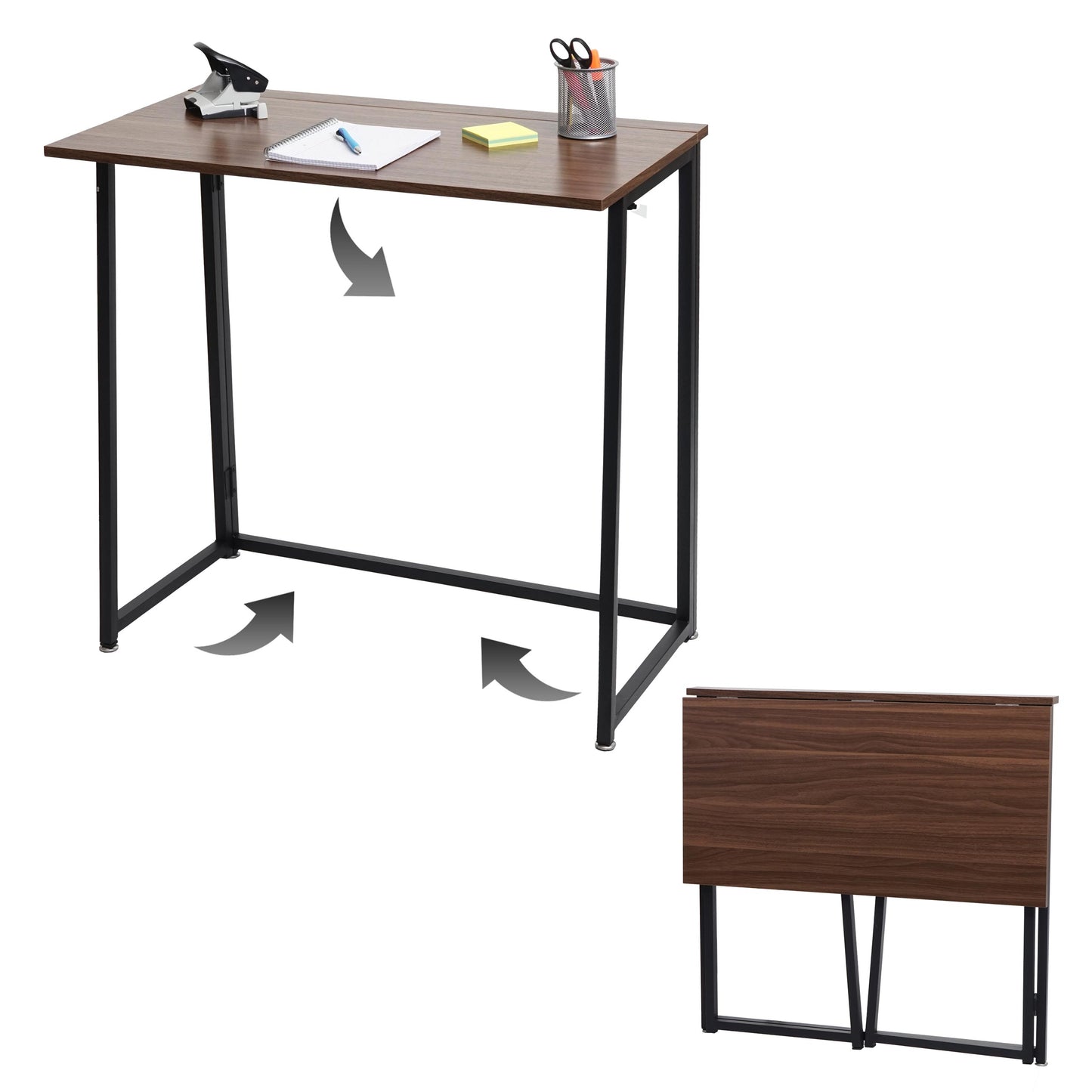 Bureau MCW-K67 opvouwbaar, consoletafel opvouwbare laptoptafel opbergtafel, 80x45cm, metaal MDF ~ zwart bruin