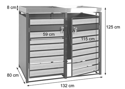 2-tankkast met plantenbak MCW-J81, uitbreidbaar, 125x132x80cm metaal 47kg, antraciet ~ kersenhout look