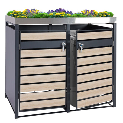 2-tankkast met plantenbak MCW-J81, uitbreidbaar, 125x132x80cm metaal 47kg, antraciet ~ beukenhout look