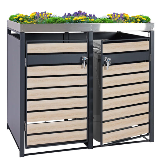 2-tankkast met plantenbak MCW-J81, uitbreidbaar, 125x132x80cm metaal 47kg, antraciet ~ beukenhout look