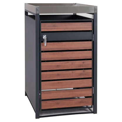 1 deksel afvalbak met plantenbak MCW-J81, uitbreidbaar, 125x68x80cm metaal 31kg, antraciet ~ kersenhout look