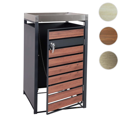 1 deksel afvalbak met plantenbak MCW-J81, uitbreidbaar, 125x68x80cm metaal 31kg, antraciet ~ kersenhout look