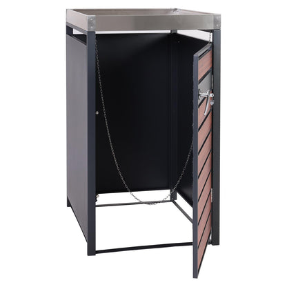 1 deksel afvalbak met plantenbak MCW-J81, uitbreidbaar, 125x68x80cm metaal 31kg, antraciet ~ kersenhout look