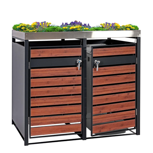 2-tankkast met plantenbak MCW-J81, uitbreidbaar, 125x132x80cm metaal 47kg, antraciet ~ kersenhout look