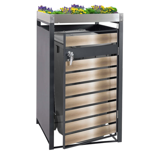 1 deksel afvalbak met plantenbak MCW-J81, uitbreidbaar, 125x68x80cm metaal 31kg, antraciet ~ goud