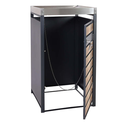 1 deksel afvalbak met plantenbak MCW-J81, uitbreidbaar, 125x68x80cm metaal 31kg, antraciet ~ beukenhout look