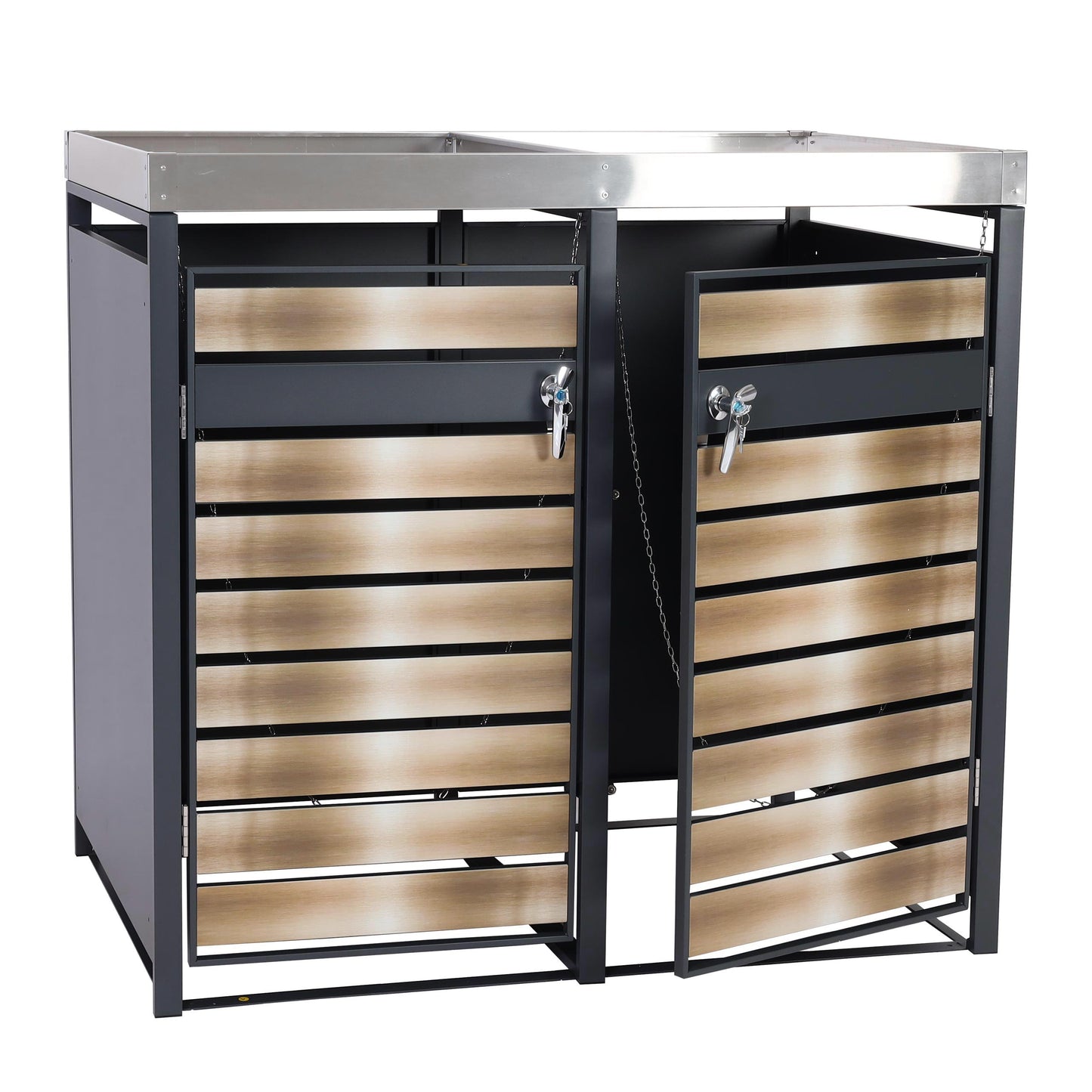 2-tankkast met plantenbak MCW-J81, uitbreidbaar, 125x132x80cm metaal 47kg, antraciet ~ goud